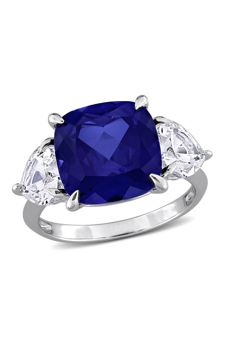 Lab-Created Sapphire 3-Stone Ring Sterling Silver, Main, color, Sapphire