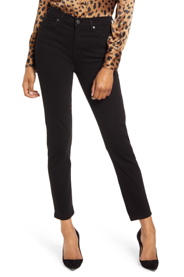 Harlow High Waist Ankle Slim Cut Jeans, Main, color, PLUSH BLACK