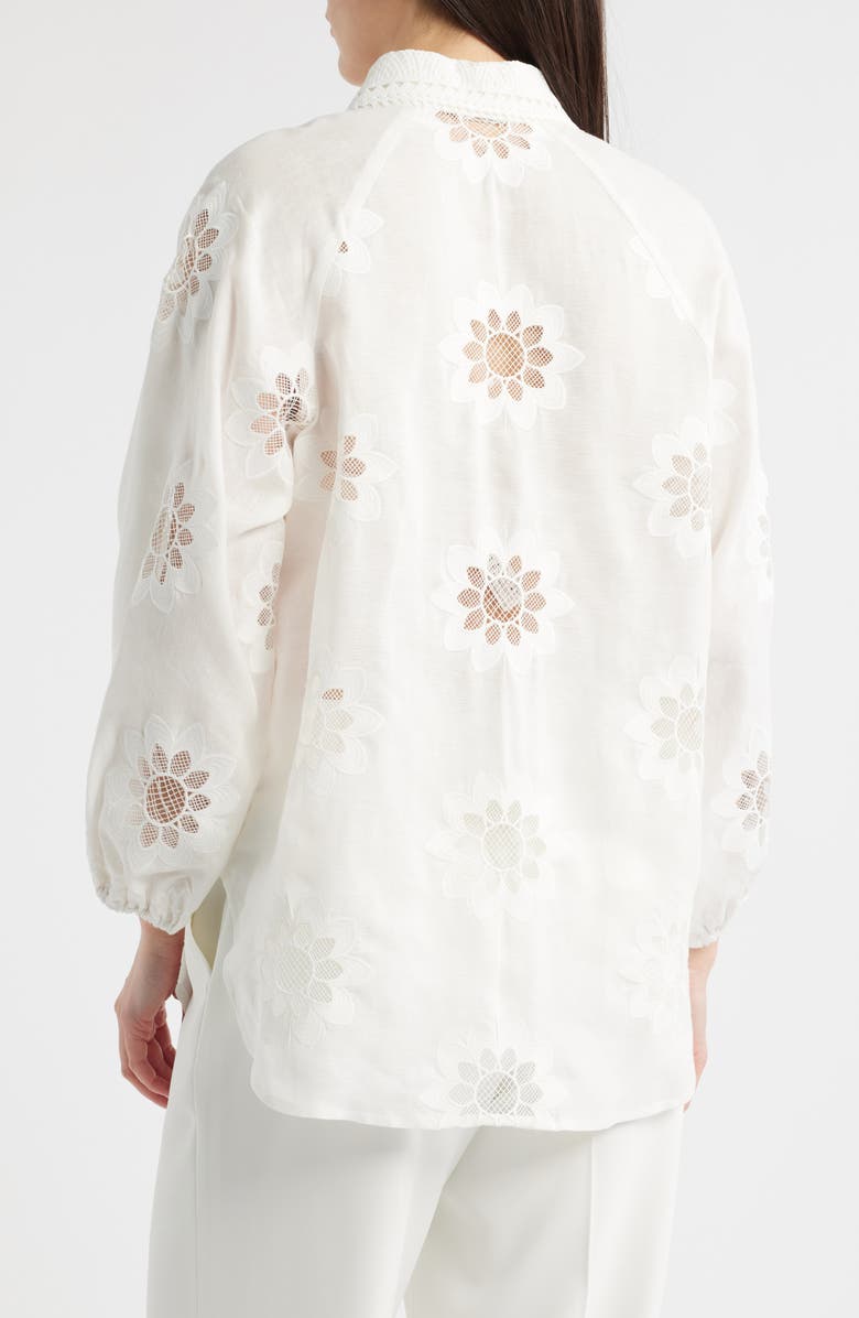 Elie Tahari The Romy Embroidered Eyelet Linen Blend Button-Up Shirt, Alternate, color, 