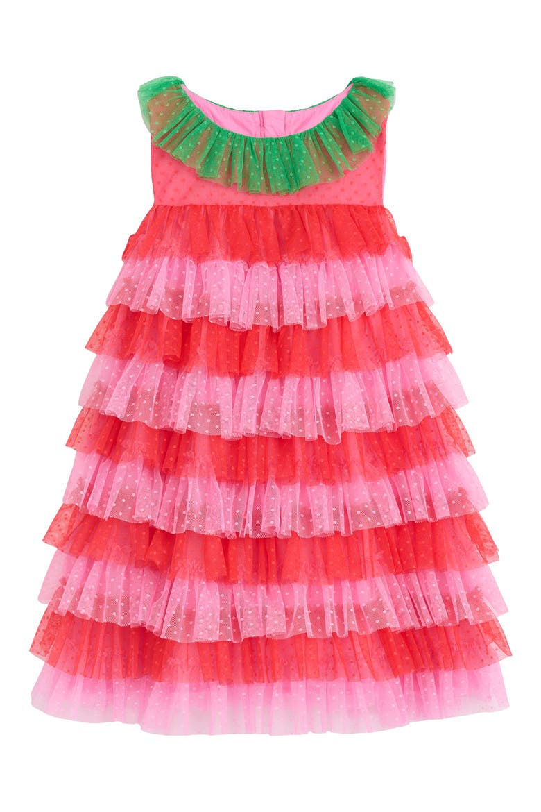 Strawberry Tiered Tulle Dress, Main, color, RED/ PINK