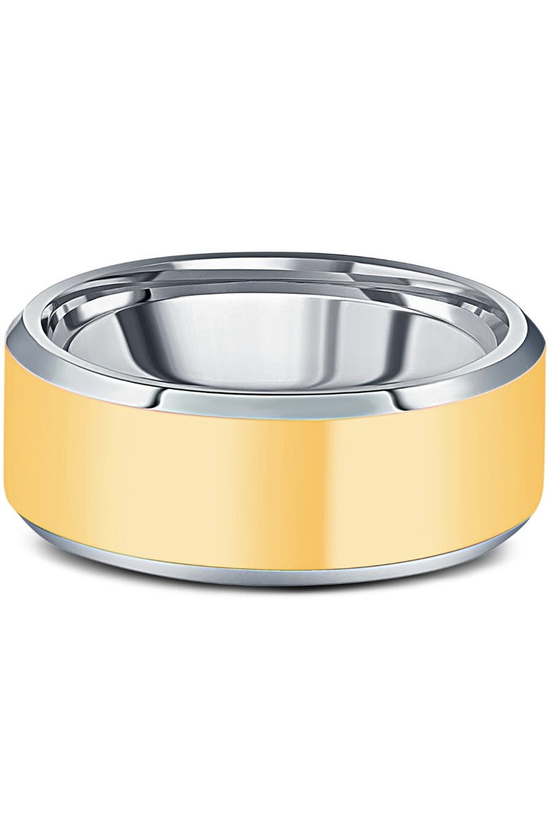 Men's Polished Tungsten & Gold Plated Two Tone 8mm Ring Wedding Band, Main, color, Tungsten