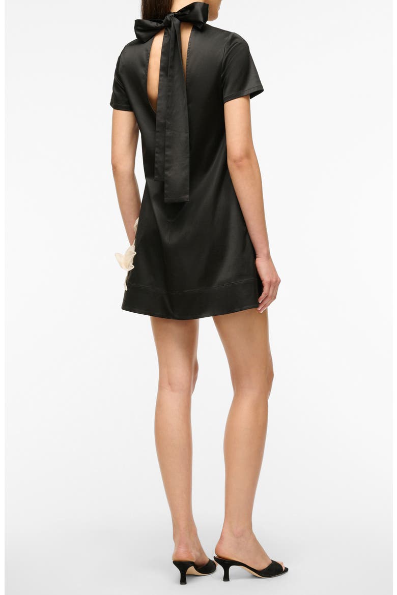 Ilana Floral Appliqué Satin Cocktail Minidress, Alternate, color, BLACK