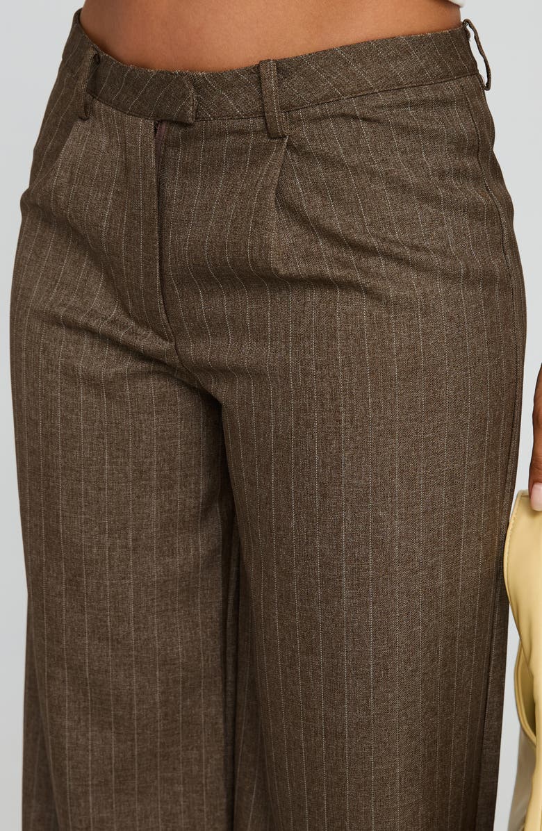 Princess Polly Broadcast Pinstripe Low Rise Wide Leg Pants, Alternate, color, Beige Pinstripe