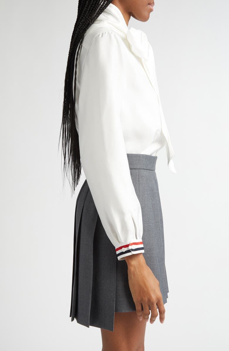 Thom Browne Tie Neck Long Sleeve Silk Top, Alternate, color, White