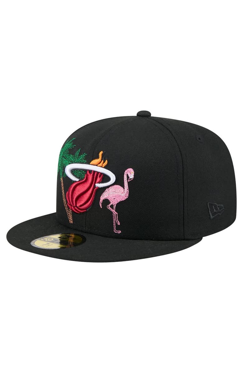 New Era Men's New Era Black Miami Heat State Stitch 59FIFTY Fitted Hat, Main, color, Black