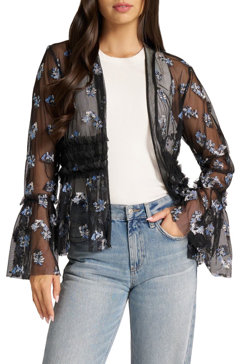 Embroidered Mesh Jacket, Main, color, BLACK