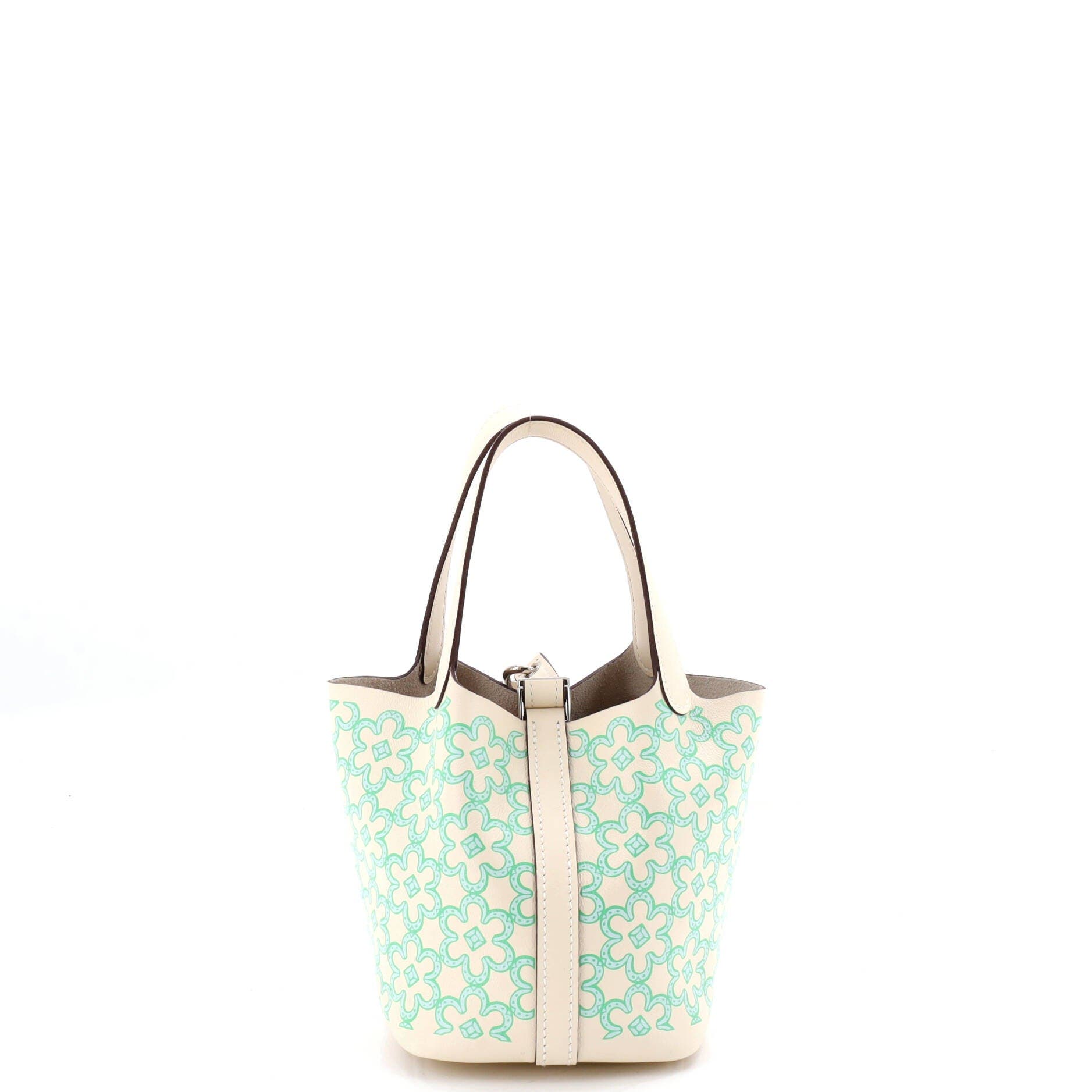 Pre-Owned Hermes Picotin Lock Bag Lucky Daisy Printed Swift Micro, Alternate, color, Nata