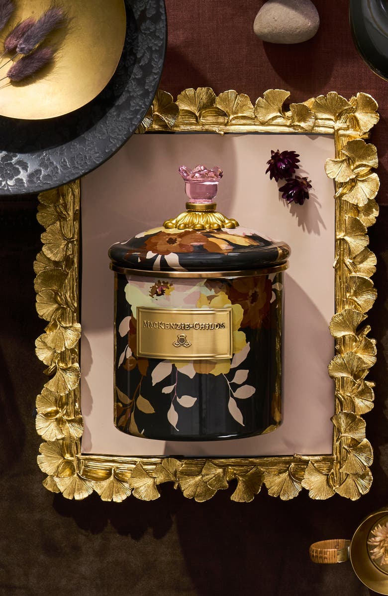 MACKENZIE CHILDS Wild Rose Small Enameled Steel Canister, Alternate, color, Brown