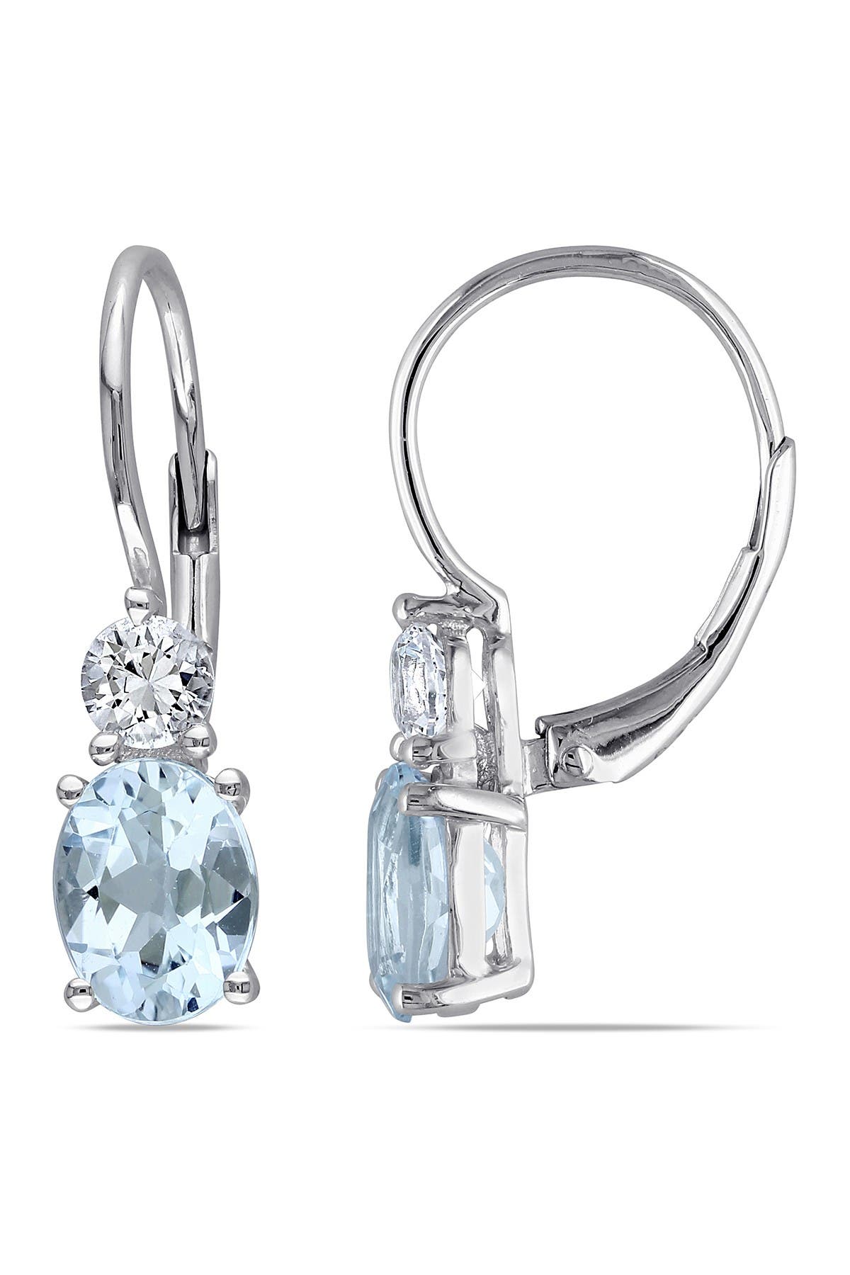 DELMAR Sterling Silver Prong Set Sky Blue Topaz & Created White Sapphire Double Drop Earrings