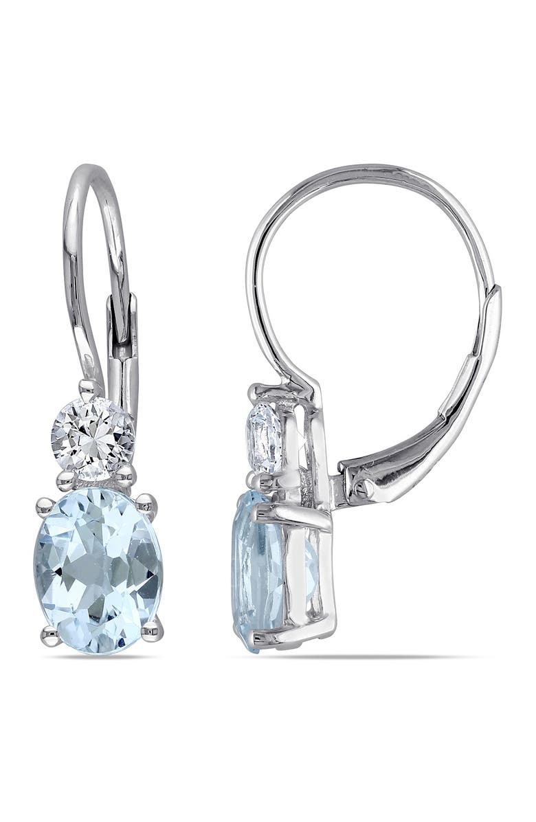 DELMAR Sterling Silver Prong Set Sky Blue Topaz & Created White Sapphire Double Drop Earrings, Main, color, Blue