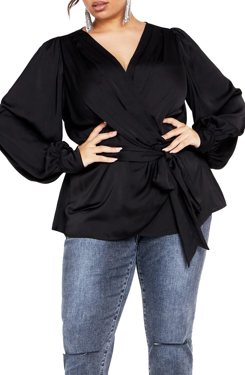City Chic Opulent Faux Wrap Top, Main, color, 