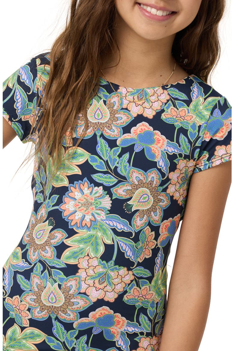 Kids' Mermaid Floral Tie Back One-Piece Swimsuit, Alternate, color, NAVY
