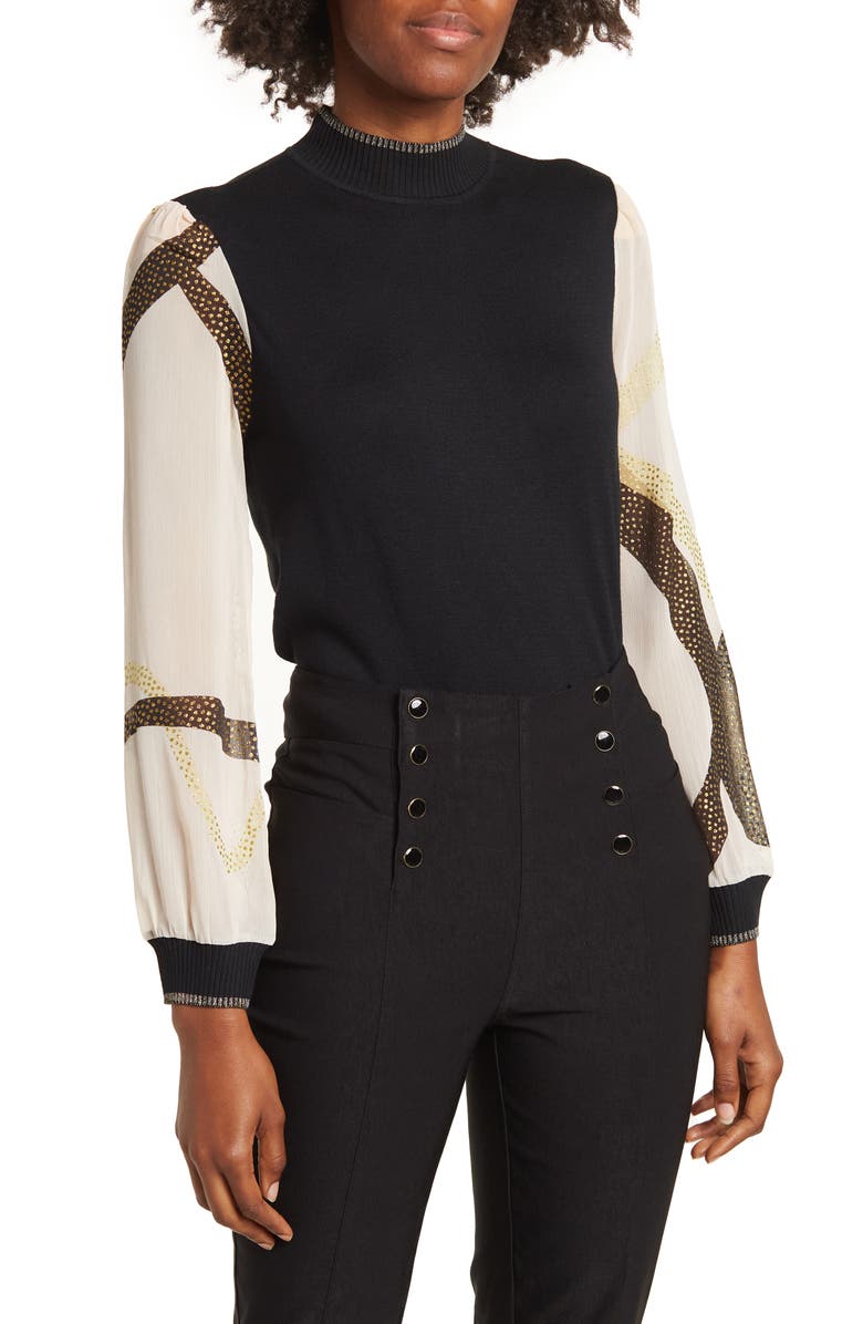 BY DESIGN Leila Mock Neck Chiffon Sleeve Sweater, Main, color,
