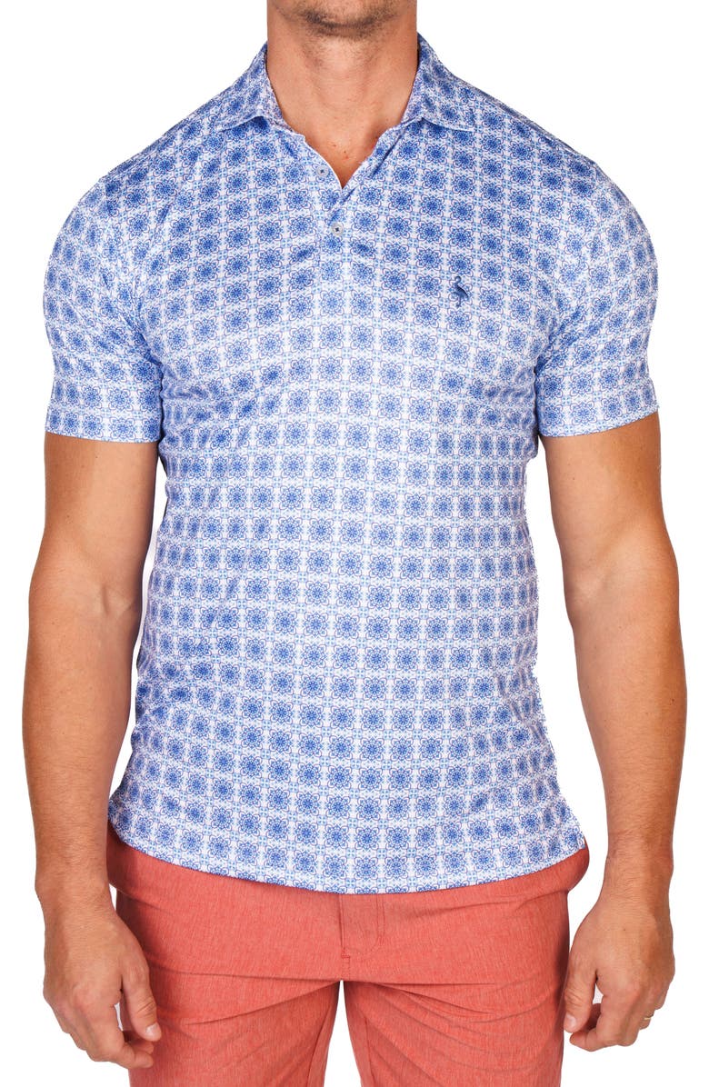 TailorByrd Mediterranean Tile Performance Golf Polo, Main, color, Blue