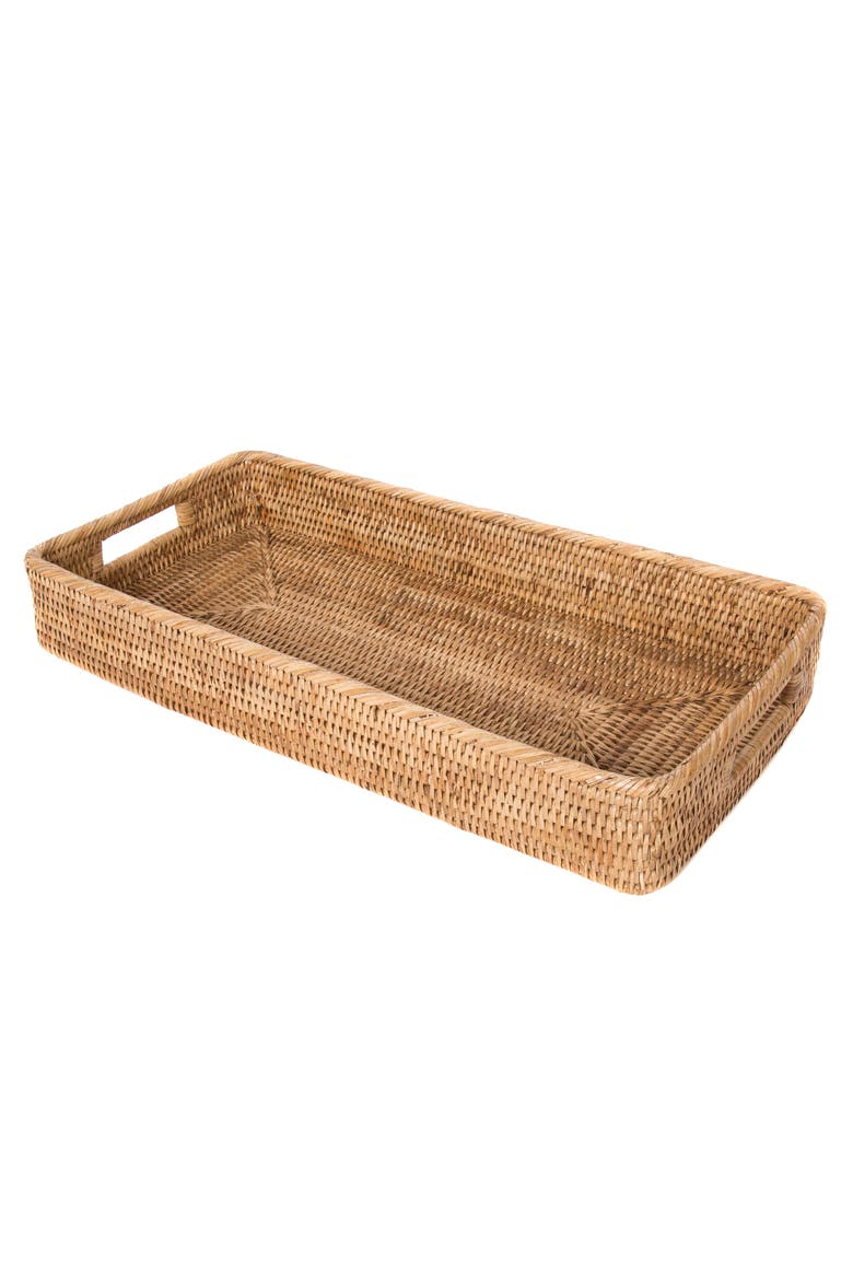Artifacts Rattan Rectangular Tray with Rounded Corners, Main, color, Honey Brown