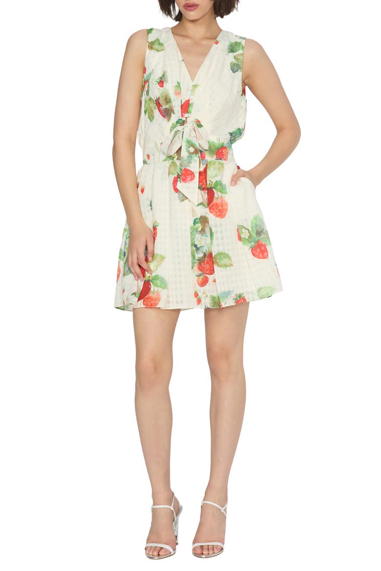 Dale Strawberry Print Minidress, Main, color, OFF WHITE MULTI