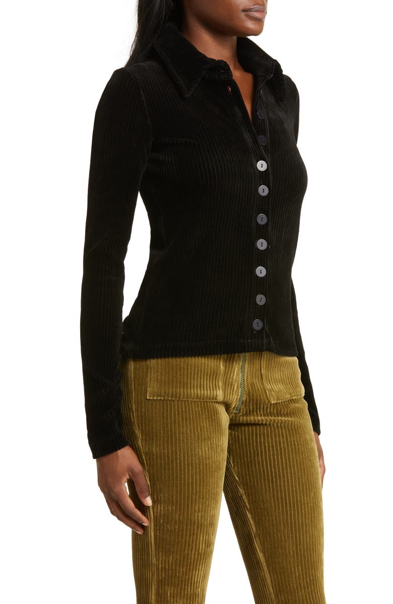 KkCo Scallop Rib Velour Button-Up Shirt, Alternate, color, 