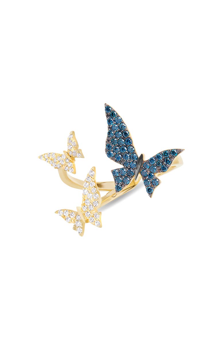 LANA 14K Gold White & Blue Diamond Butterfly, Main, color, Yellow Gold