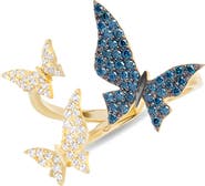 LANA 14K Gold White & Blue Diamond Butterfly Ring