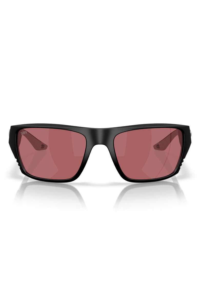 Costa Del Mar 59mm Finlet Polarized Rectangle Sunglasses, Main, color, Matte Black / Rose 580G