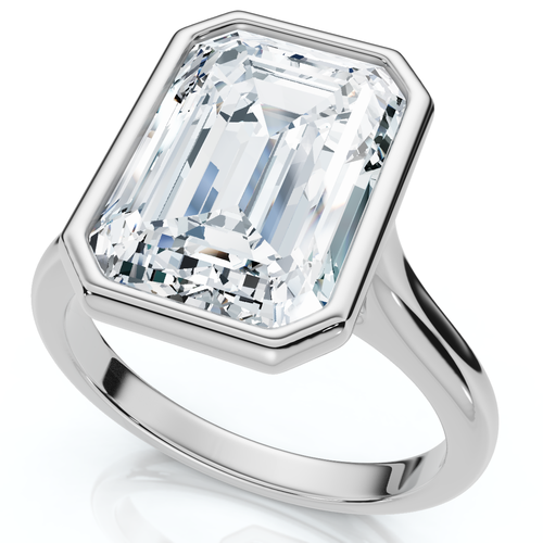 Bliss Diamond 3ct Emerald Cut Bezel Solitaire Diamond Engagement Ring 14k Gold Or Pt Lab Grown In Silver