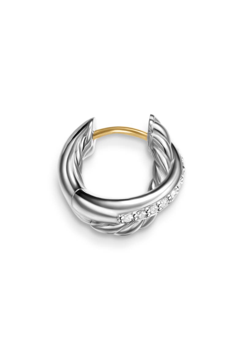 Crossover Huggie Hoop Earrings in Sterling Silver with Diamonds, 12.4mm, Alternate, color, STERLING SILVER