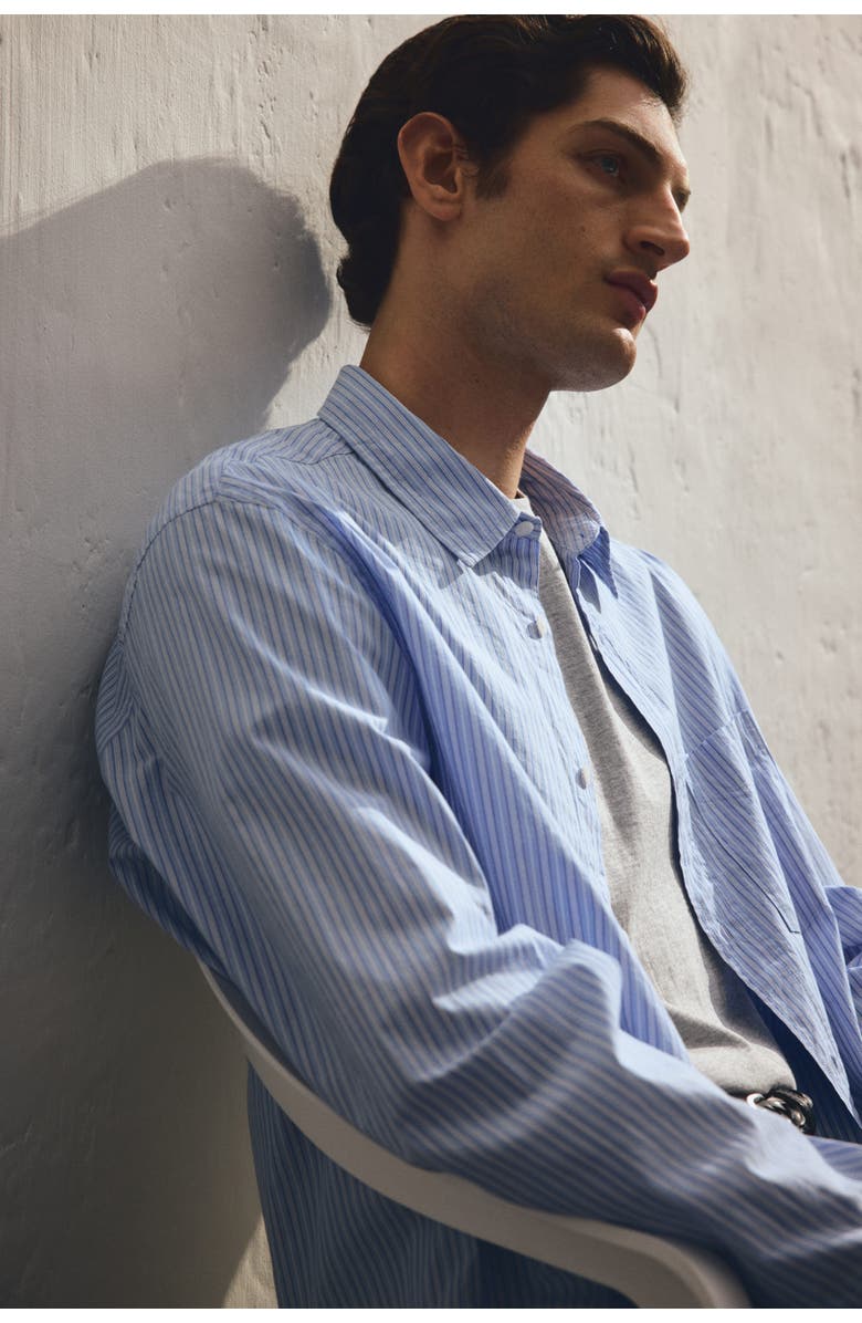H&M Loose Fit Poplin Shirt, Alternate, color, Light Blue/Striped