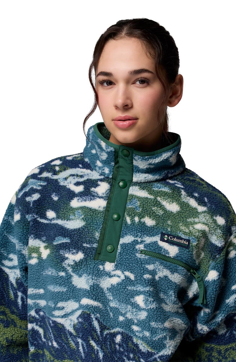 Columbia Helvetia II Print Crop Fleece Pullover, Alternate, color, Everblue Sisters Rain Forest
