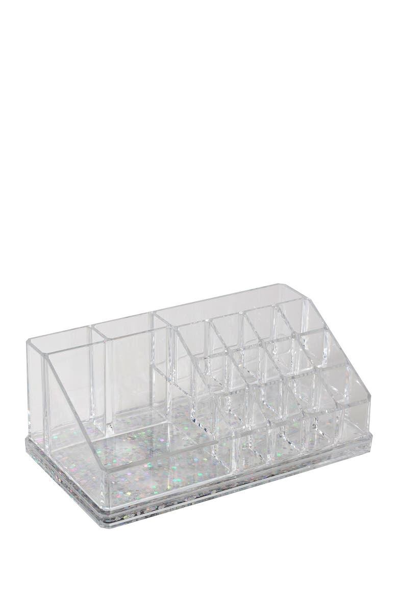 KENNEDY INTERNATIONAL Simplify Silver 16 Compartment Floating Glitter Bottom Cosmetic Organizer, Alternate, color, 