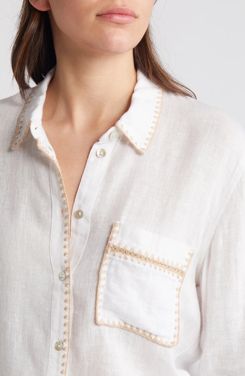 Rails Charli Embroidered Edge Linen Blend Button-Up Shirt, Alternate, color, White Blanket Stich