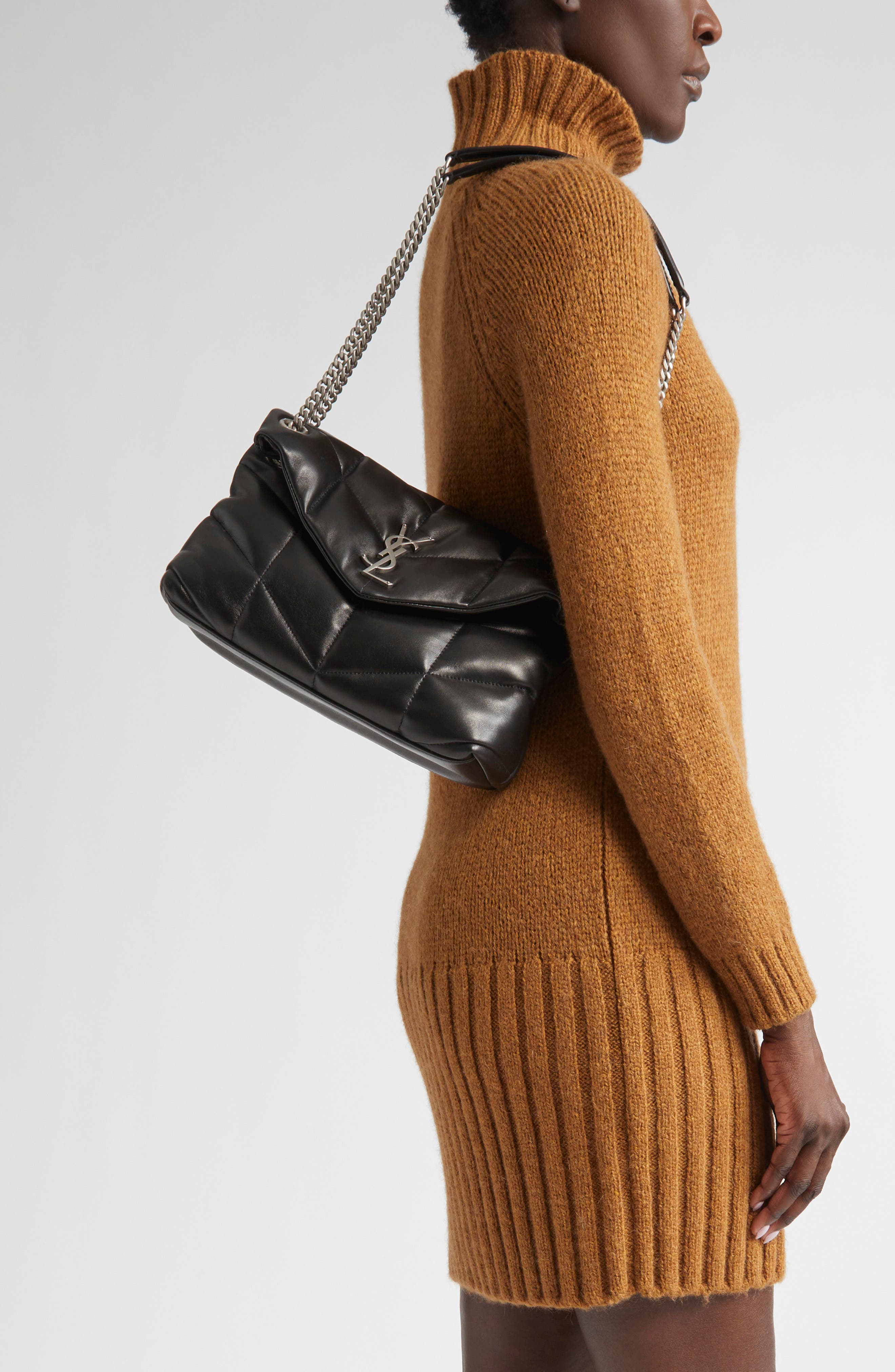 Saint Laurent Small Lou Leather Puffer Bag, Alternate, color, 1000 Nero