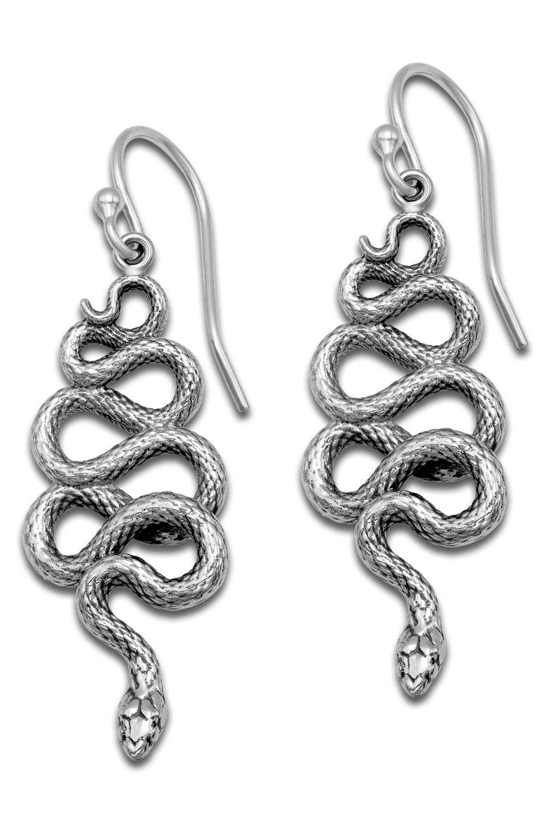 Snake Sterling Silver Drop Earrings, Main, color, SILVER