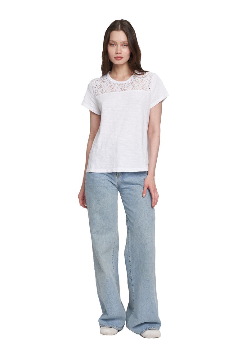 Easy Short Sleeve Crew Lace Yoke, Alternate, color, Blossom