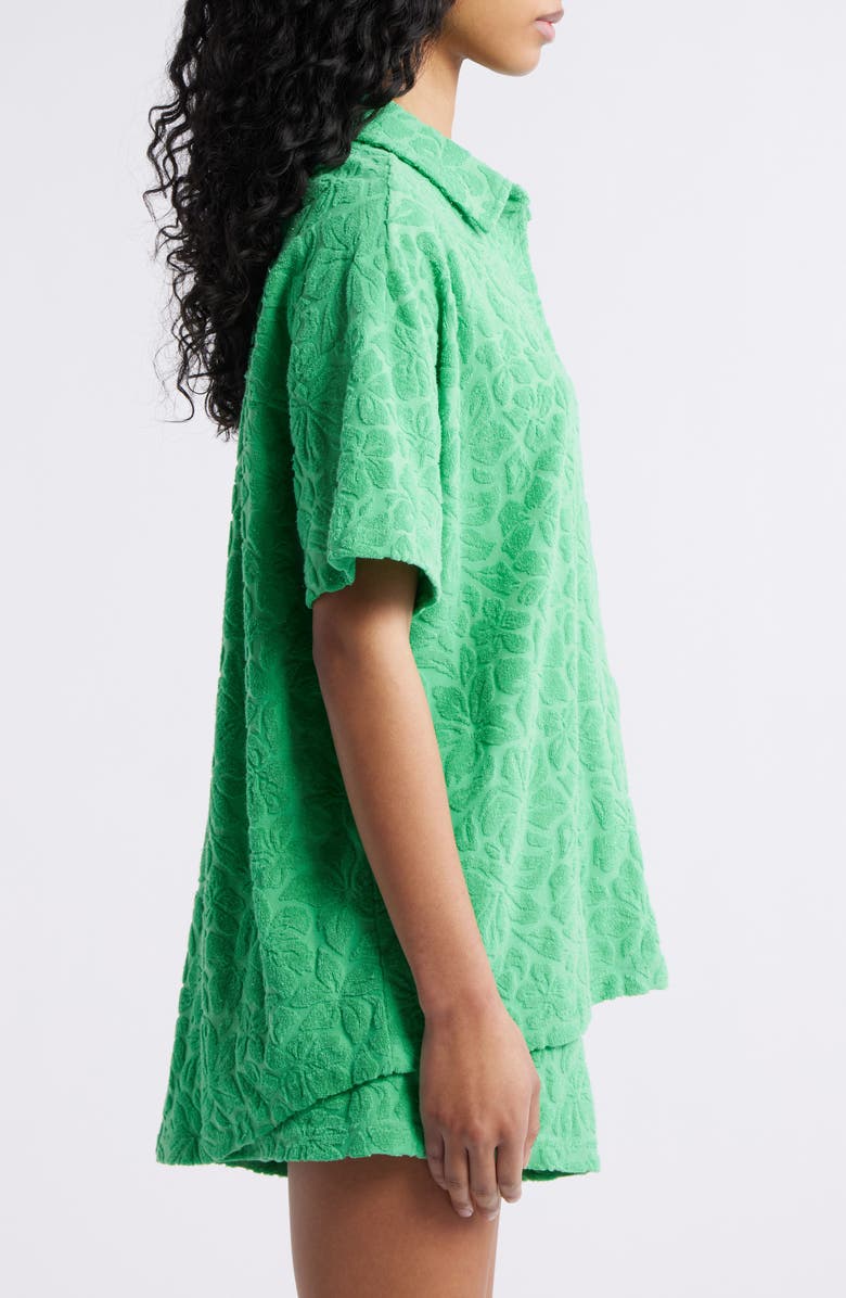 Rip Curl Las Dalias Short Sleeve Terry Button-Up Shirt, Alternate, color, Light Green