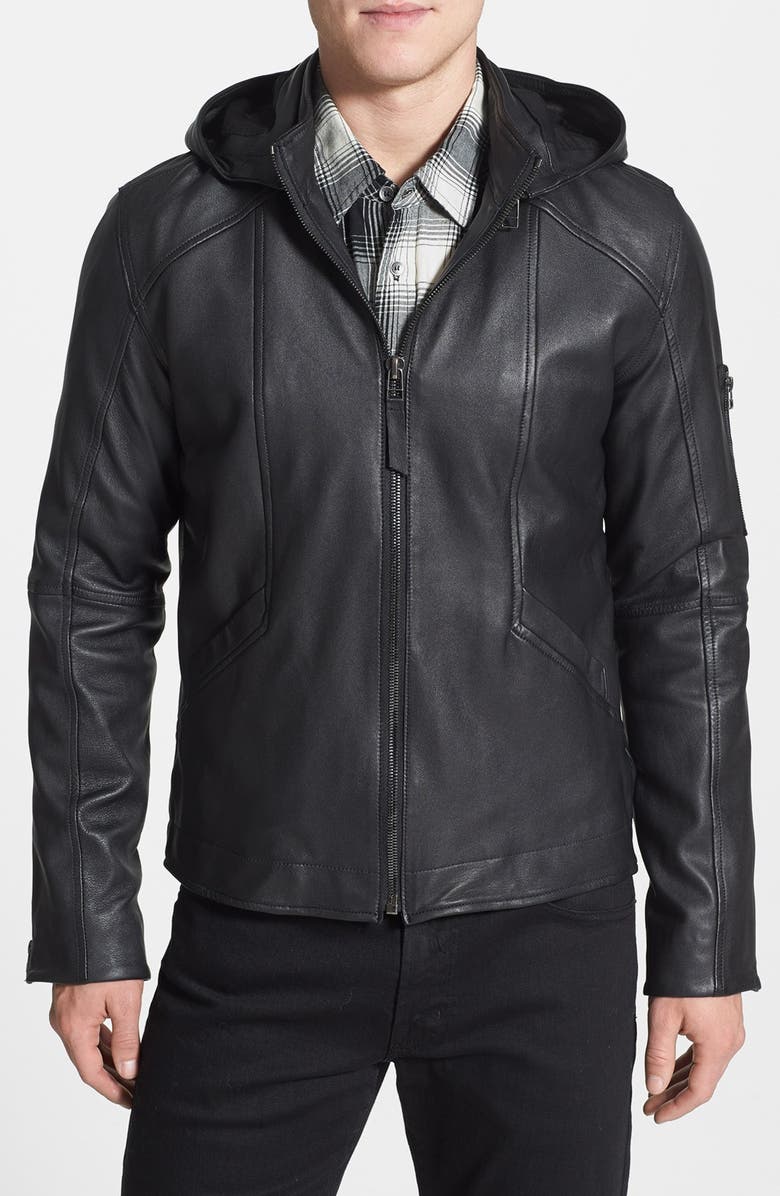 Field Scout Hooded Leather Jacket, Main, color, 