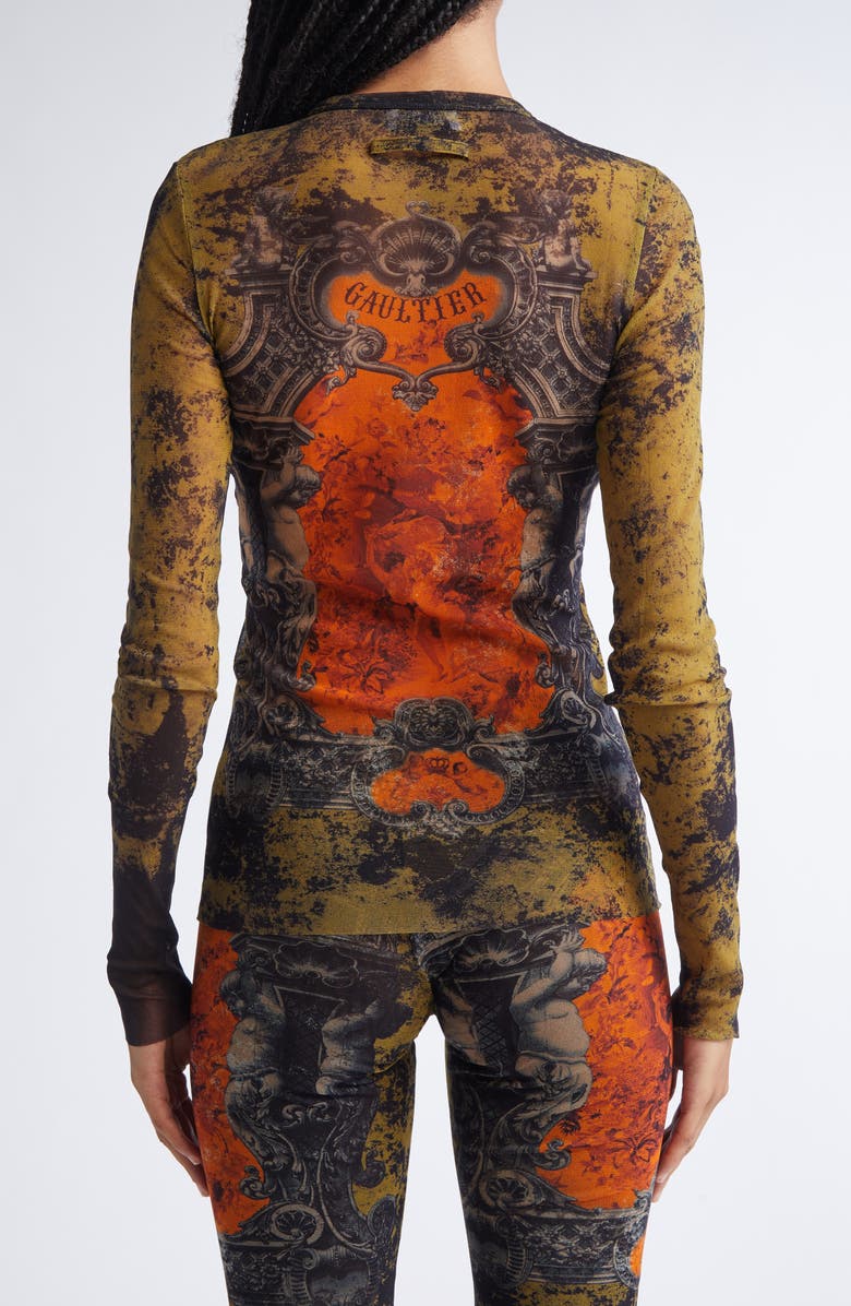 Jean Paul Gaultier Medallion Print Long Sleeve Mesh Top, Alternate, color,