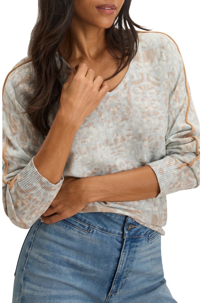 Impressions Tipped V-Neck Sweater, Alternate, color, BLUE MULTI