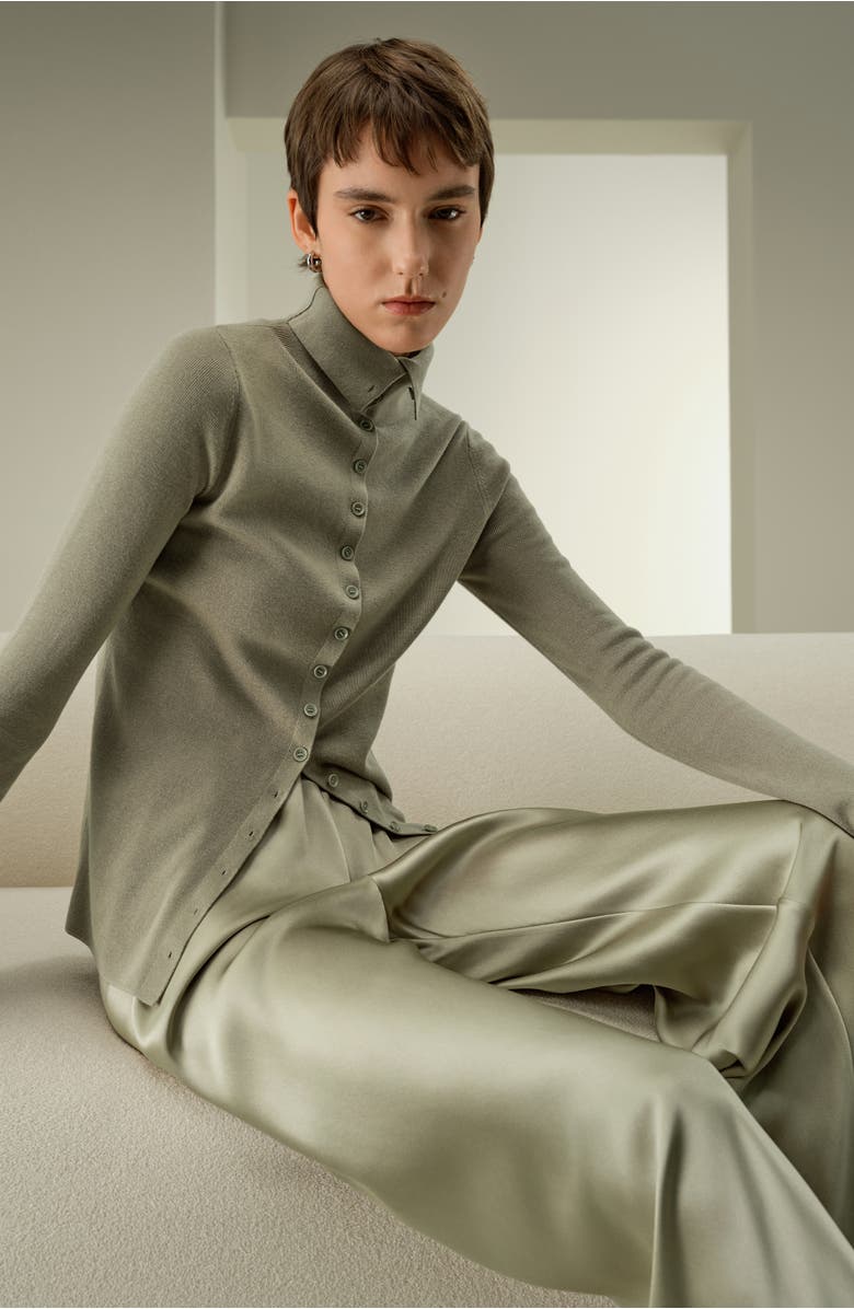 Lilysilk Slim Fit Silk Cashmere Sweater, Alternate, color, Artichoke