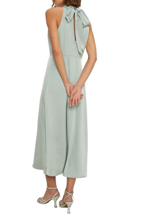 Oasis Satin Halter Neck Midi Bridesmaid Dress In Blue