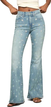 Lucky Brand Stevie Daisy Embroidered High Waist Bell Flare Jeans