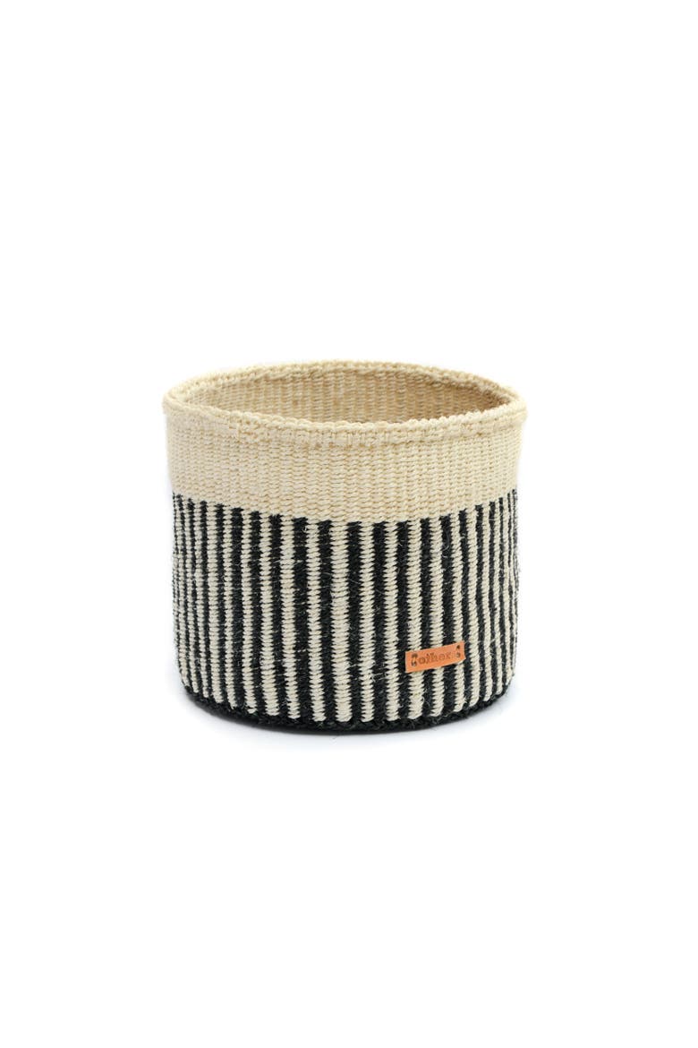 Striped Sisal Basket, Main, color, Black White