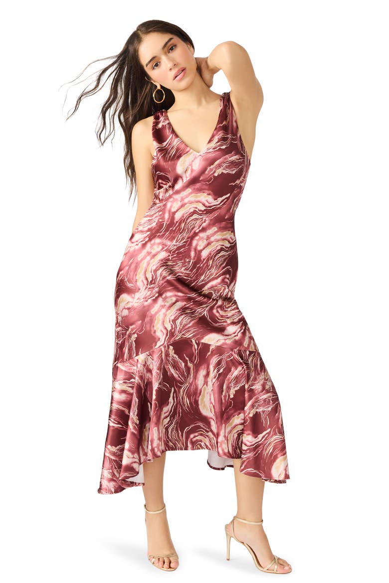 Cade Marbleized Print Satin High-Low Dress, Alternate, color, ROSE QUARTZ
