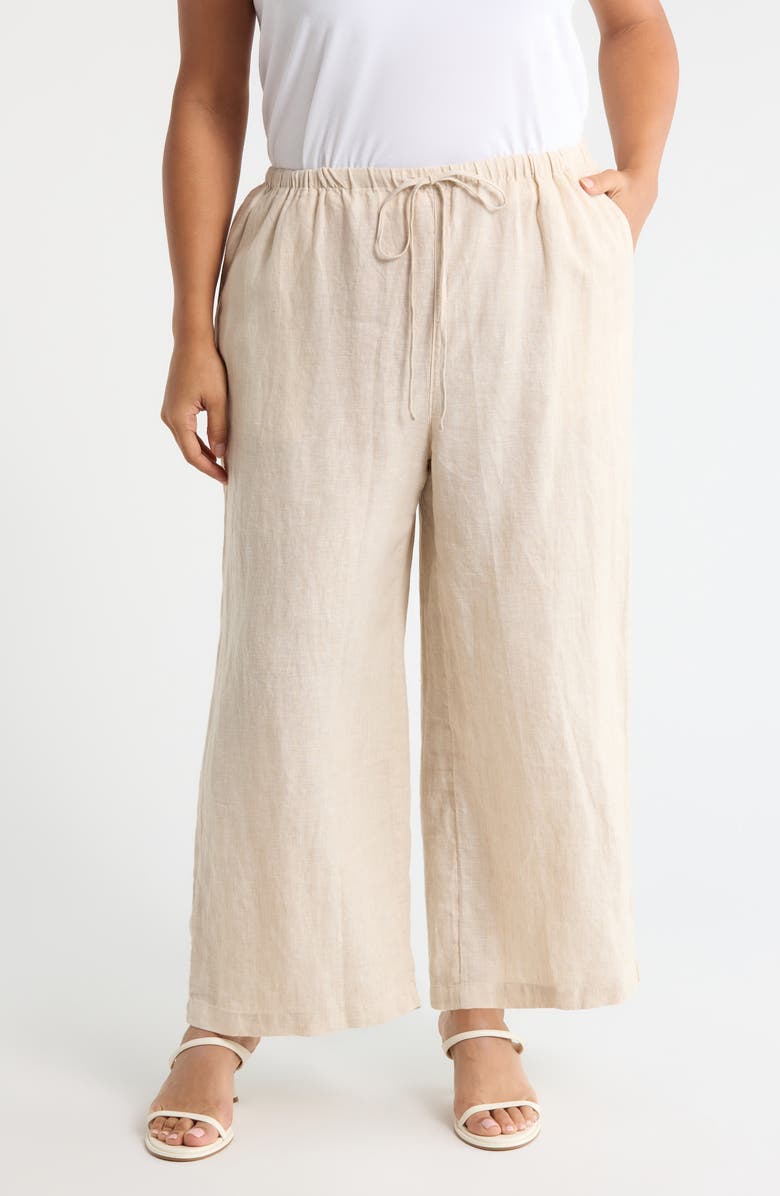 Caslon<sup>®</sup> Wide Leg Crop Linen Pants, Main, color, Flax