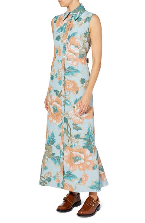 Mona Virginia Floral Print Linen Blend Shirtdress