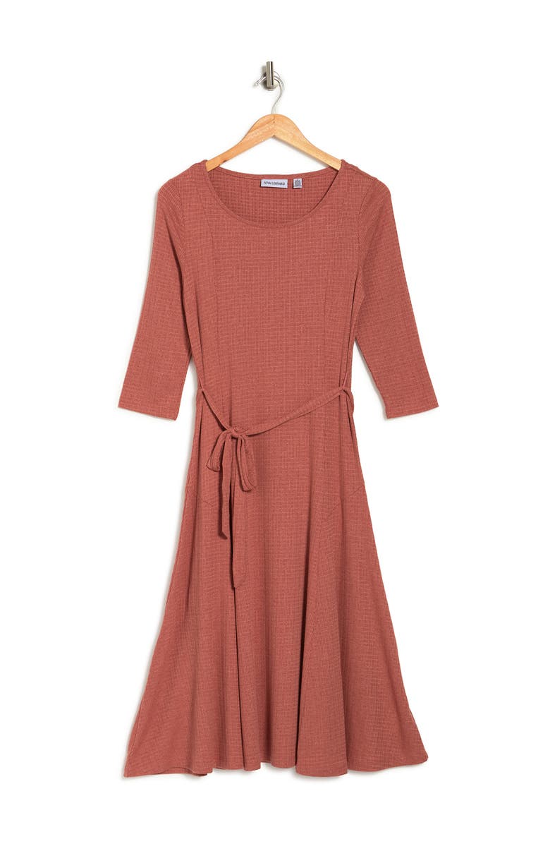 Nina Leonard Sylvia Belted Knit Midi Dress, Alternate, color, Rust