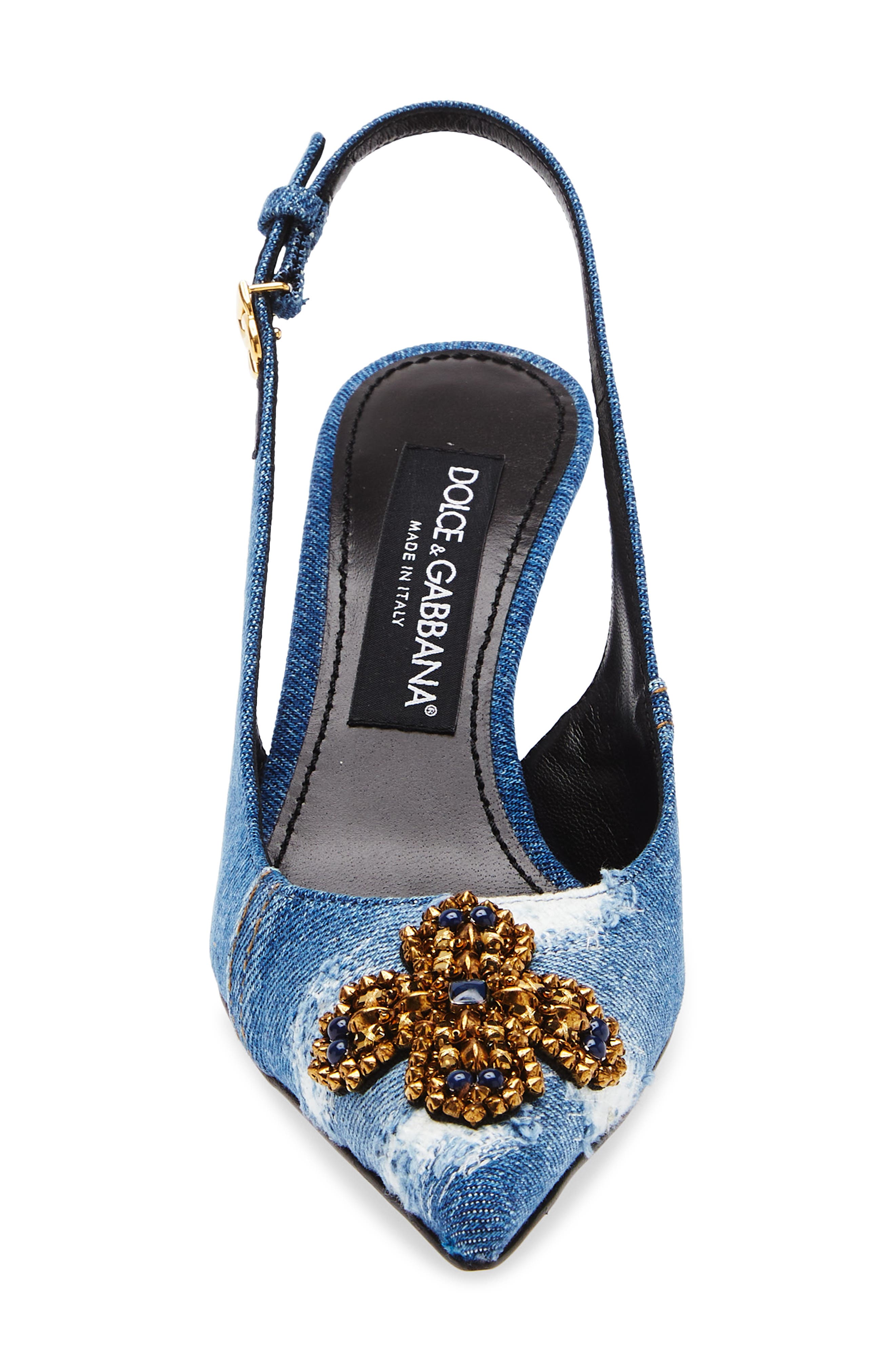 Dolce&Gabbana Crystal Embellished Denim Pointed Toe Slingback Pump, Alternate, color, 8C609 Blu/ Multicolor
