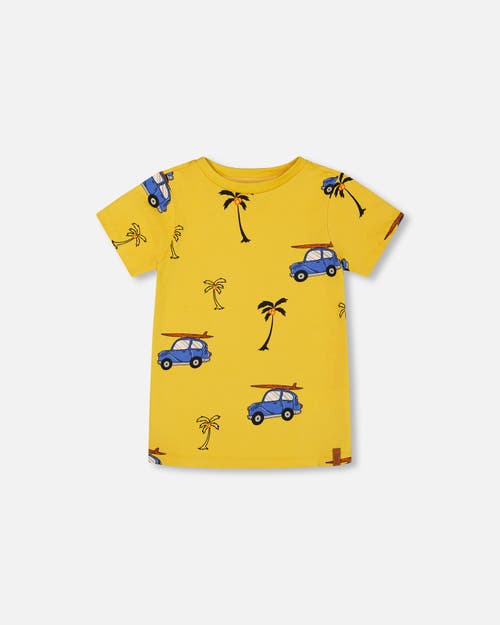 Deux Par Deux Boy's Printed Organic Cotton Tee Yellow And Blue Car In Yellow And Blue Car