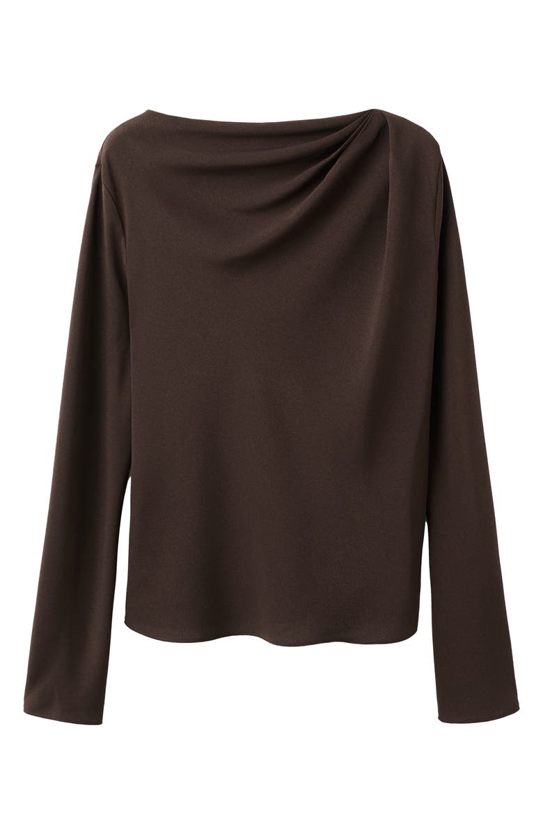 MANGO Long Sleeve Drape Bateau Neck Top, Alternate, color, Brown