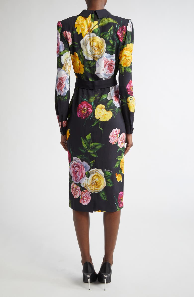 Dolce&Gabbana Rose & Peony Floral Long Sleeve Stretch Cady Shirtdress, Alternate, color,