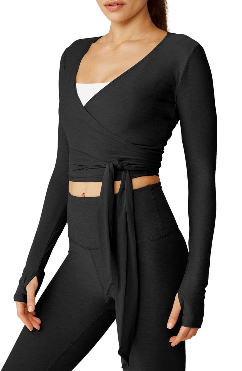 Beyond Yoga Featherweight Waist No Time Wrap Top, Alternate, color, Darkest Night